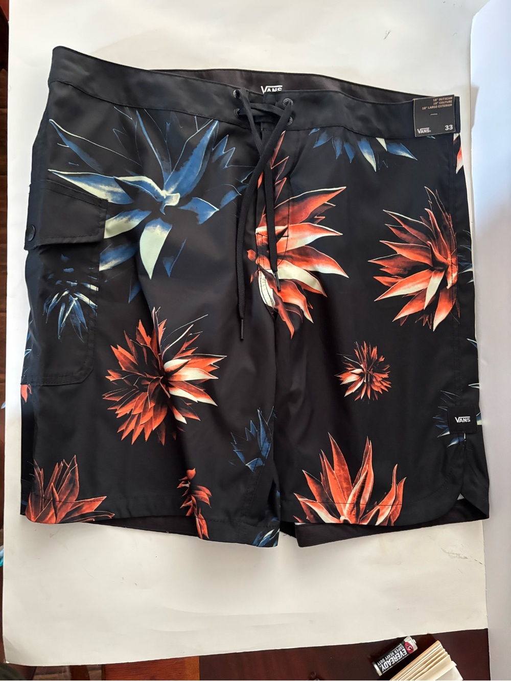 Vans Men's Black Boardshorts with Red & Blue Floral Print